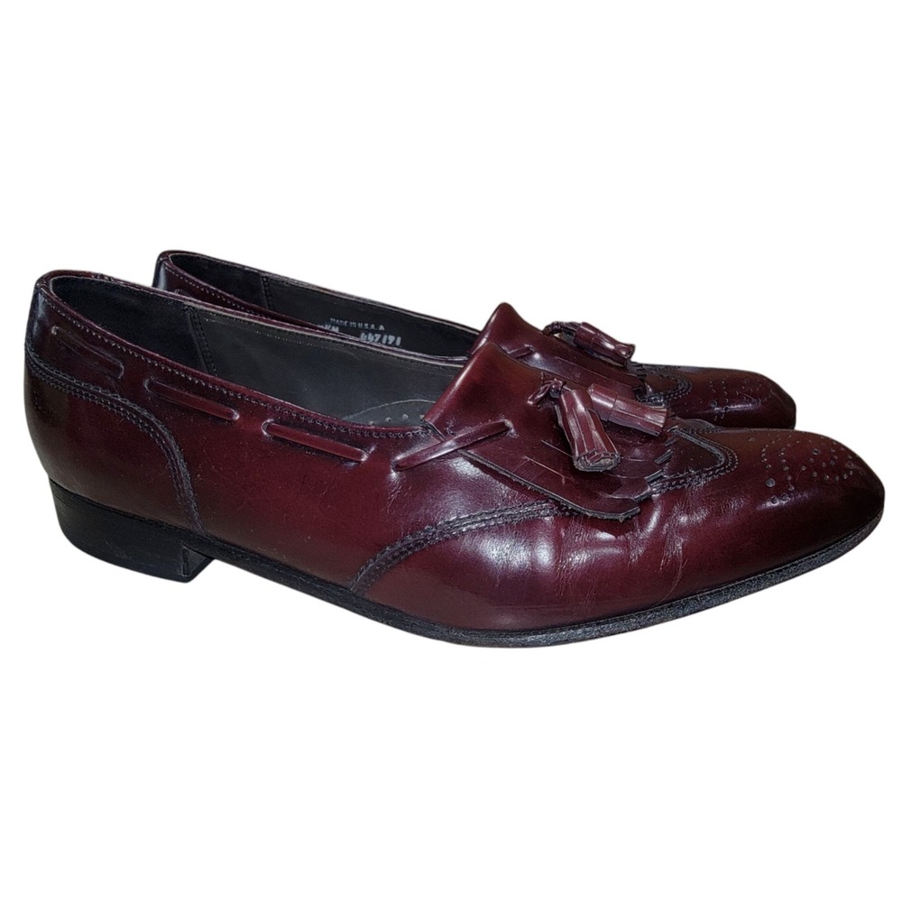 DEXTER Men's Shoes Burgundy Slip on Tassels Kiltie Loafers 9.5M Vintage USA
